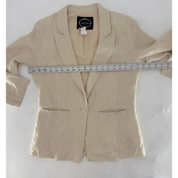 NWT Love Tree Jacket Juniors WOMEN’s Beige 100% Linen Blazer Beachy Career Sz L - Picture 10 of 10